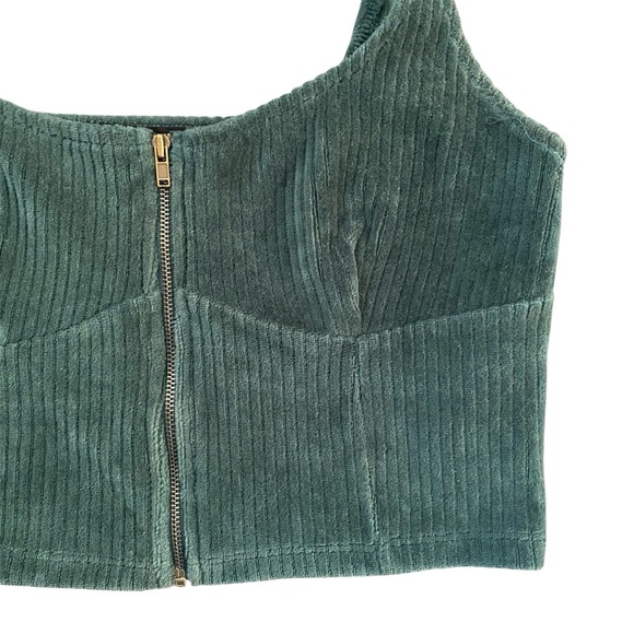 Forever 21 Green Corduroy Corset Top Zip Front Bustier Tank Y2K - Picture 3 of 9